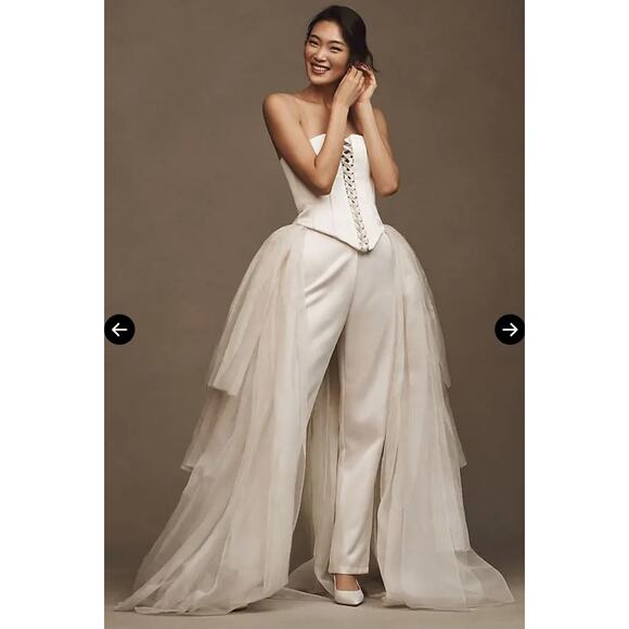Bronx & Banco Women's White Serena Silk Tulle Overskirt Wedding NWT Size 4 - Picture 1 of 13